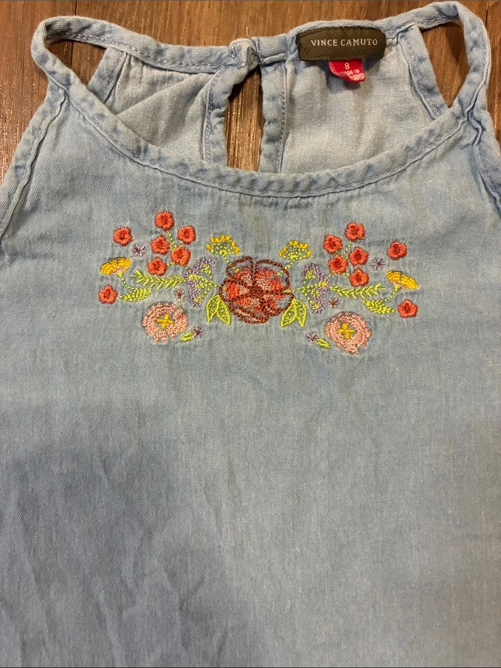 Vince Camuto Kids Embroidered Chambray Halter Top Blue Size 8